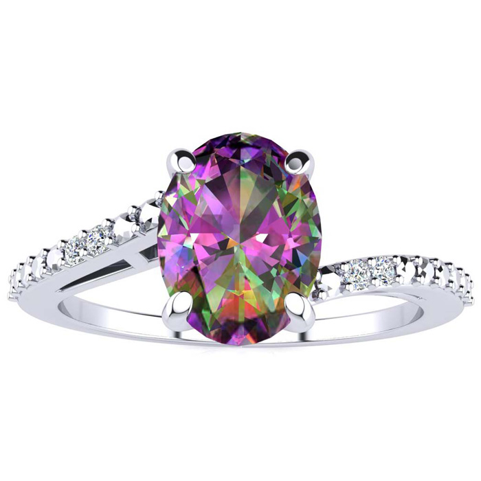 1 Carat Oval Shape Mystic Topaz & 2 Diamond Ring in Sterling Silver, , Size 5 by SuperJeweler