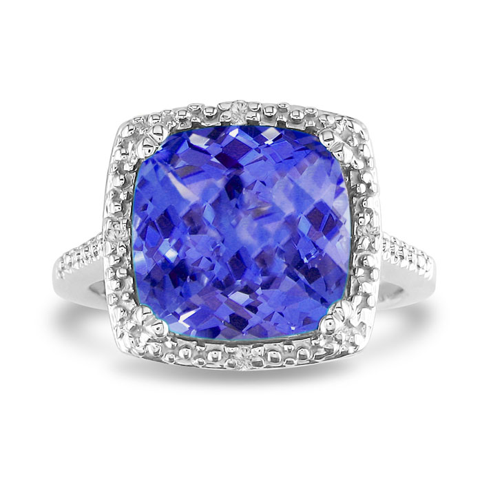 4 Carat Created Tanzanite & 4 Diamond Ring in Sterling Silver, , Size 5 by SuperJeweler
