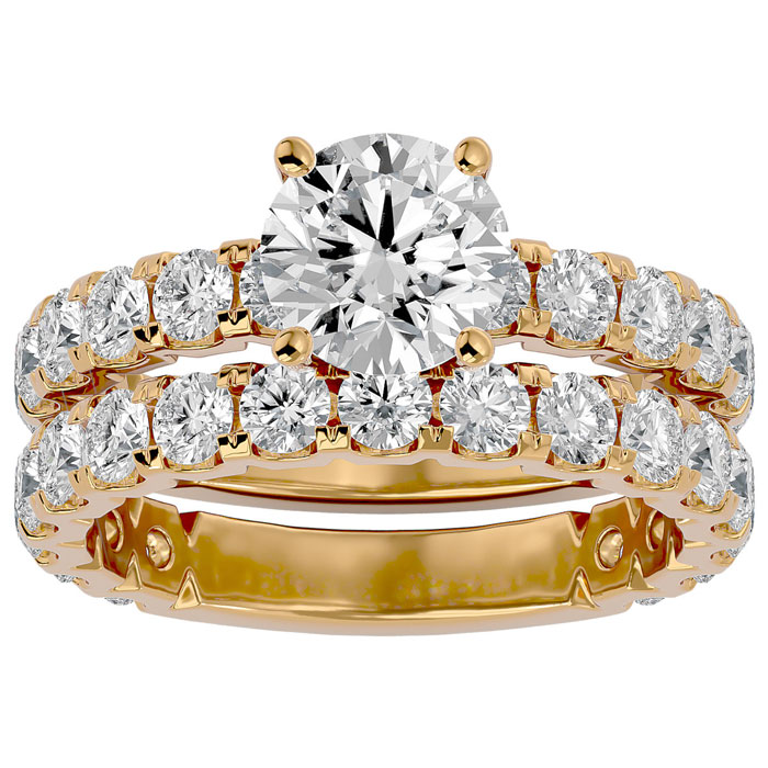 3 1/2 Carat Round Moissanite Bridal Ring Set in 14K Yellow Gold (6 g), E/F Color, Size 4 by SuperJeweler