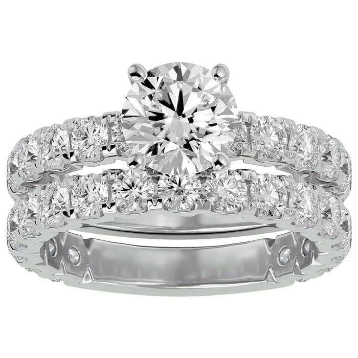 3 1/2 Carat Round Diamond Bridal Ring Set in 14K White Gold (6 g) (