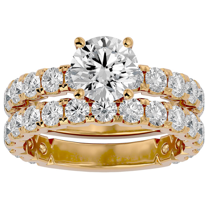 3 1/2 Carat Round Diamond Bridal Ring Set in 14K Yellow Gold (6 g) (
