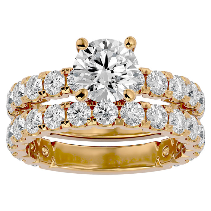 4 Carat Round Moissanite Bridal Ring Set in 14K Yellow Gold (6.50 g), E/F Color, Size 4 by SuperJeweler