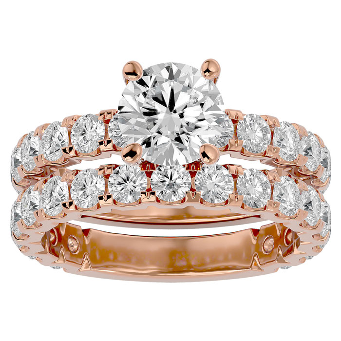 4 Carat Round Moissanite Bridal Ring Set in 14K Rose Gold (6.50 g), E/F Color, Size 4 by SuperJeweler