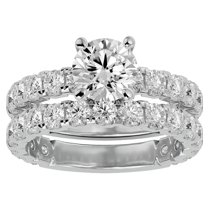 4 Carat Round Diamond Bridal Ring Set in 14K White Gold (6.50 g) (  I1-I2 Clarity Enhanced) by SuperJeweler