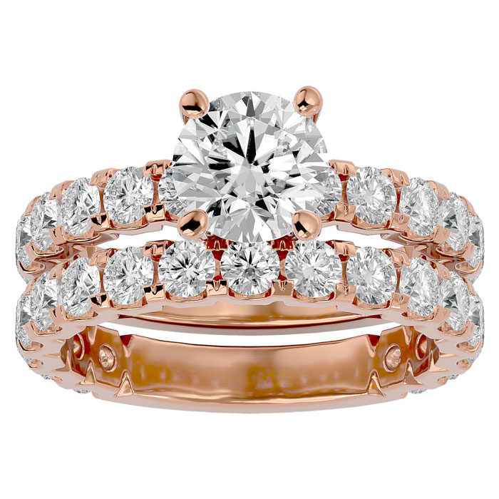 4 Carat Round Diamond Bridal Ring Set in 14K Rose Gold (6.50 g) (