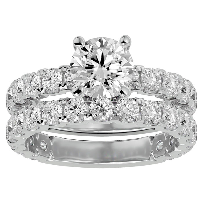 4 Carat Round Diamond Bridal Ring Set in 14K White Gold (6.50 g) (