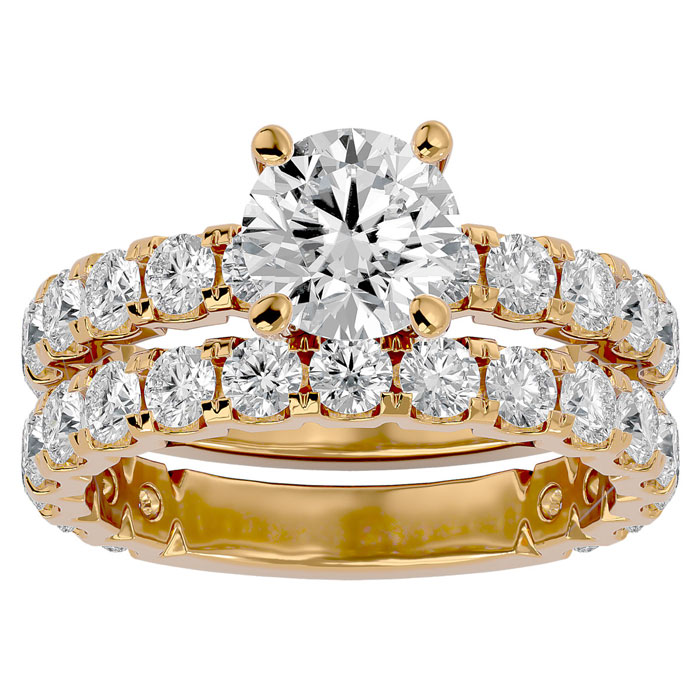 4 Carat Round Diamond Bridal Ring Set in 14K Yellow Gold (6.50 g) (