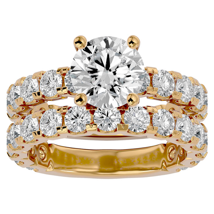 5 Carat Round Moissanite Bridal Ring Set in 14K Yellow Gold (6.50 g), E/F Color, Size 4 by SuperJeweler