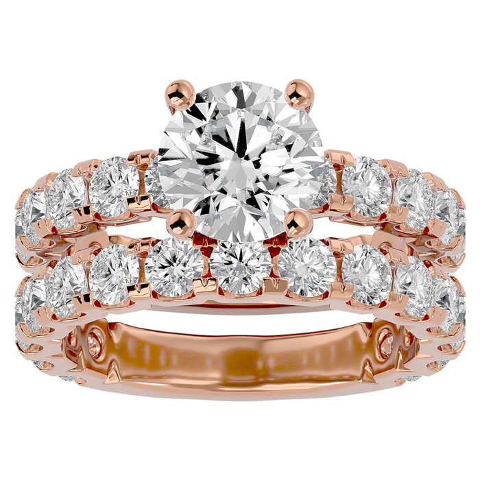 5 Carat Round Moissanite Bridal Ring Set in 14K Rose Gold (6.50 g), E/F Color, Size 4 by SuperJeweler