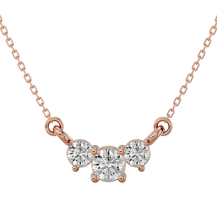 1/4 Carat Moissanite Three Stone Necklace in 14K Rose Gold (1.50 g), 18 Inches, E/F Color by SuperJeweler