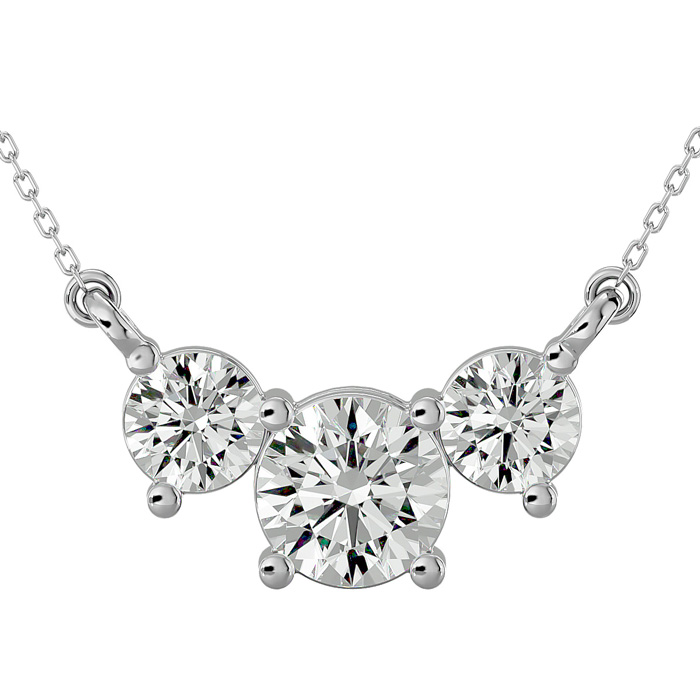 1.25 Carat Moissanite Three Stone Necklace in 14K White Gold (2.50 g), 18 Inches, E/F Color by SuperJeweler