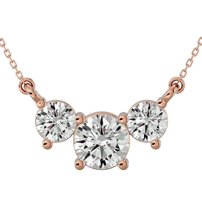 1.25 Carat Moissanite Three Stone Necklace in 14K Rose Gold (2.50 g), 18 Inches, E/F Color by SuperJeweler