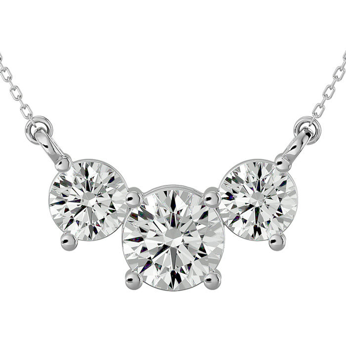 1 3/4 Carat Moissanite Three Stone Necklace in 14K White Gold (2.75 g), 18 Inches, E/F Color by SuperJeweler