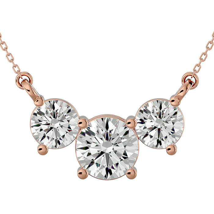 1 3/4 Carat Moissanite Three Stone Necklace in 14K Rose Gold (2.75 g), 18 Inches, E/F Color by SuperJeweler