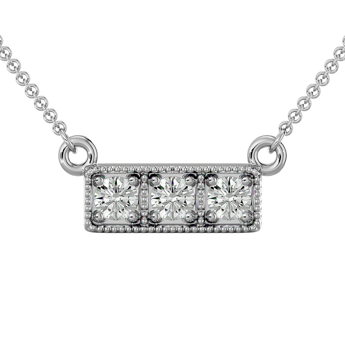 1/4 Carat Moissanite Three Stone Necklace in 14K White Gold (2.50 g), 18 Inches, E/F Color by SuperJeweler