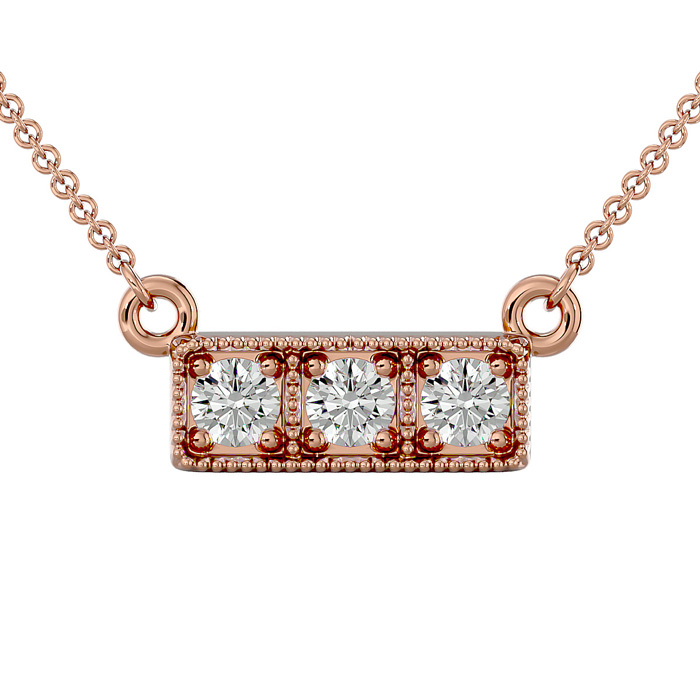 1/4 Carat Moissanite Three Stone Necklace in 14K Rose Gold (2.50 g), 18 Inches, E/F Color by SuperJeweler