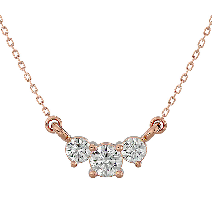 1/2 Carat Moissanite Three Stone Necklace in 14K Rose Gold (1.75 g), 18 Inches, E/F Color by SuperJeweler