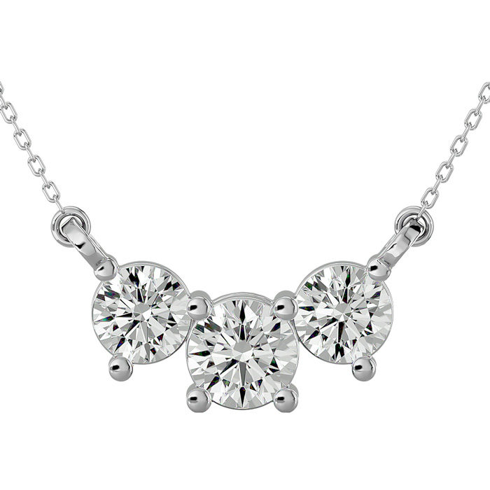 1 Carat Moissanite Three Stone Necklace in 14K White Gold (2 g), 18 Inches, E/F Color by SuperJeweler