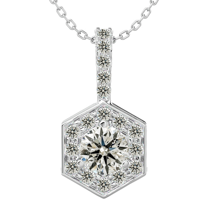 1/2 Carat Halo Diamond Necklace in 14K White Gold (2 g), 18 Inches (, I1-I2) by SuperJeweler