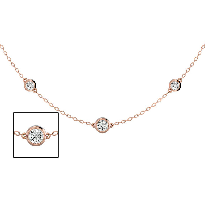 14K Rose Gold (5.70 g) 2 Carat Graduated Diamonds By The Yard Necklace, 16-18 Inches (, SI2-I1) by SuperJeweler