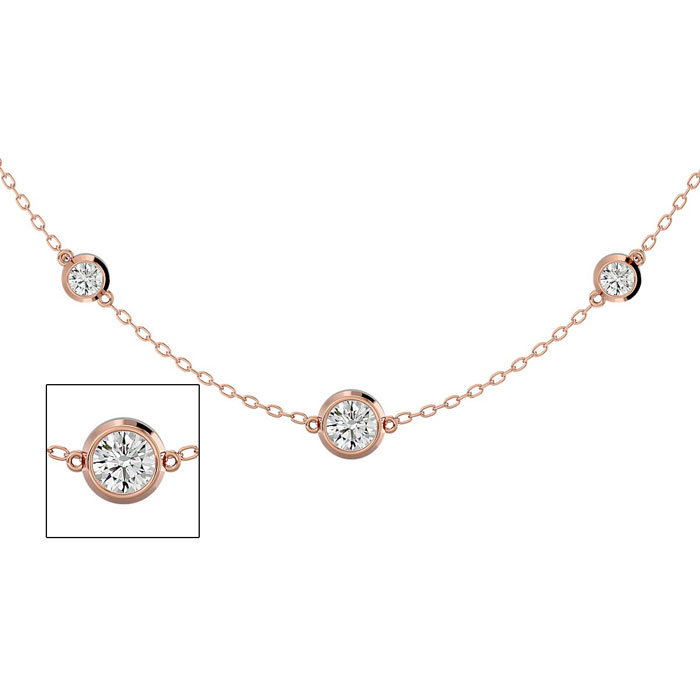 14K Rose Gold (7.80 g) 2 3/4 Carat Graduated Diamonds By The Yard Necklace, 16-18 Inches (, SI2-I1) by SuperJeweler