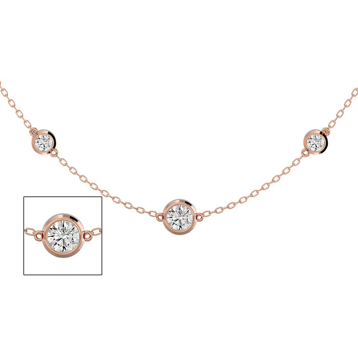 14K Rose Gold (7.80 g) 2 3/4 Carat Graduated Diamonds By The Yard Necklace