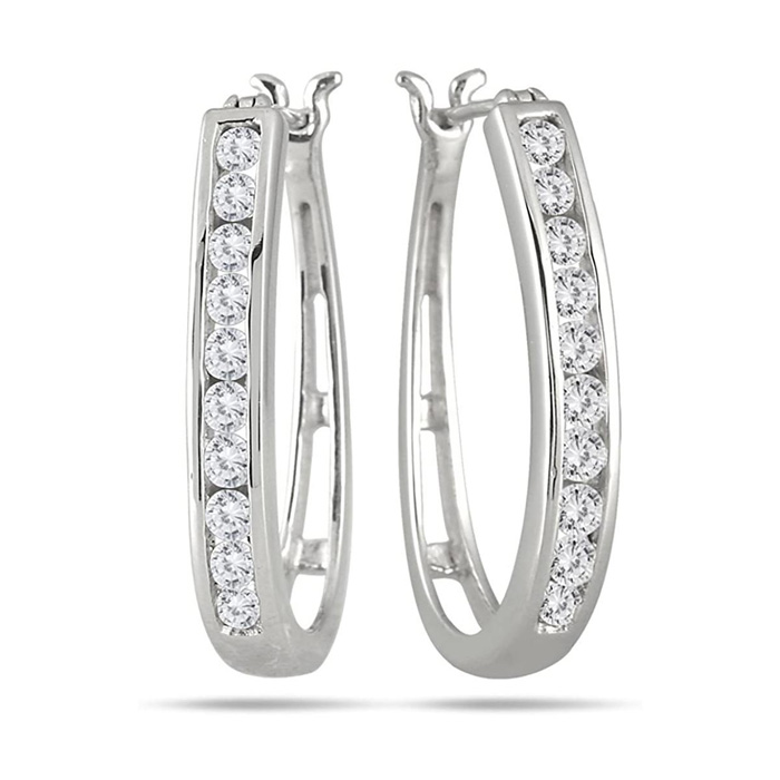 1 Carat Diamond Hoop Earrings in White Gold (4 g), 1 Inch,  by SuperJeweler