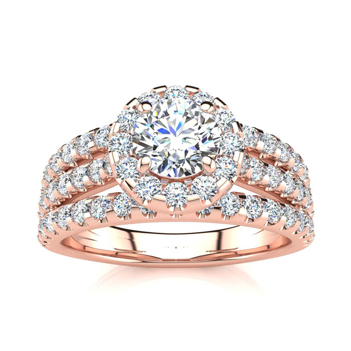 1.5 Carat Round Halo Diamond Engagement Ring in 14K Rose Gold (5.50 g) (, I1-I2 Clarity Enhanced), Size 4.5 by SuperJeweler