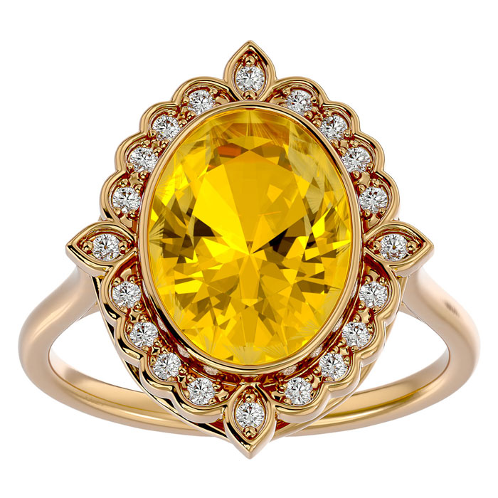 1.25 Carat Oval Shape Citrine & Halo 20 Diamond Ring in 14K Yellow Gold (5 g), , Size 4 by SuperJeweler