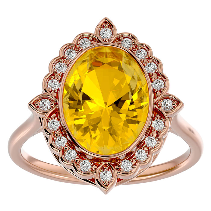 1.25 Carat Oval Shape Citrine & Halo 20 Diamond Ring in 14K Rose Gold (5 g), , Size 4 by SuperJeweler