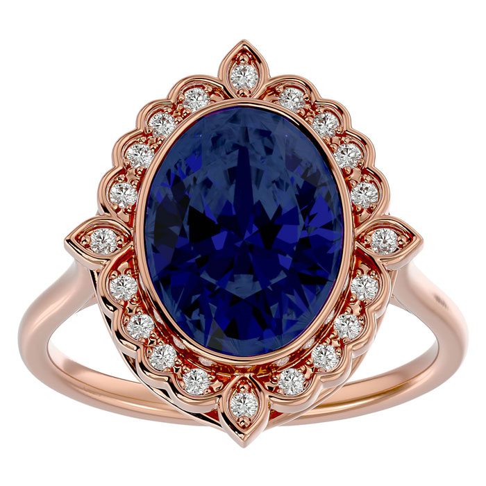 1 3/4 Carat Oval Shape Sapphire & Halo 20 Diamond Ring in 14K Rose Gold (5 g), , Size 4 by SuperJeweler