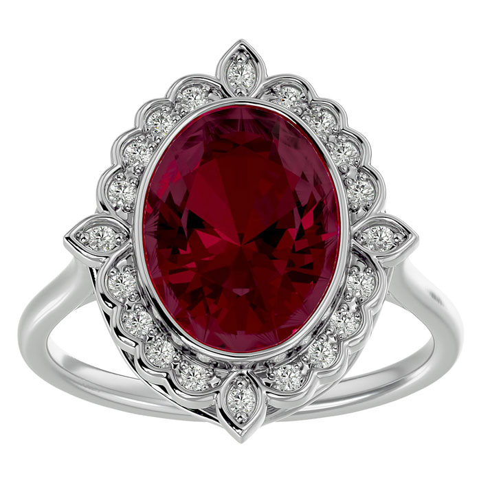 1 3/4 Carat Oval Shape Ruby & Halo 20 Diamond Ring in 14K White Gold (5 g), , Size 4 by SuperJeweler