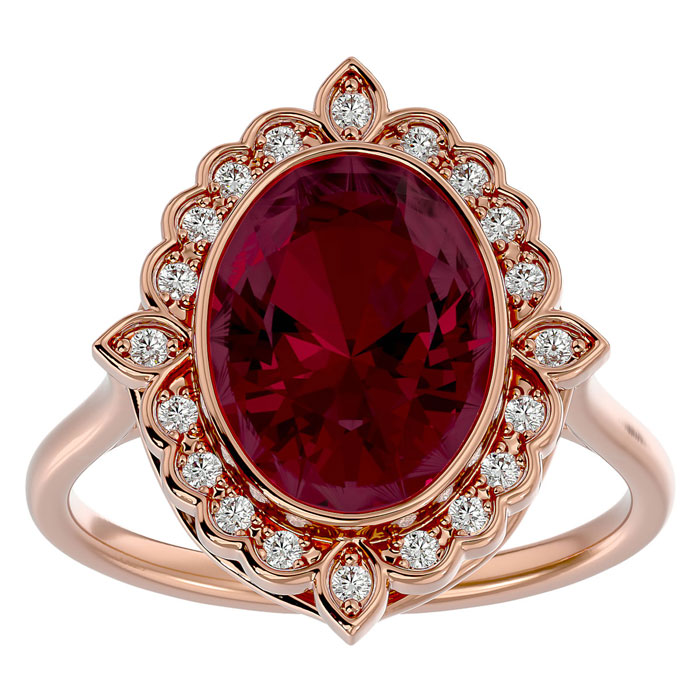 1 3/4 Carat Oval Shape Ruby & Halo 20 Diamond Ring in 14K Rose Gold (5 g), , Size 4 by SuperJeweler