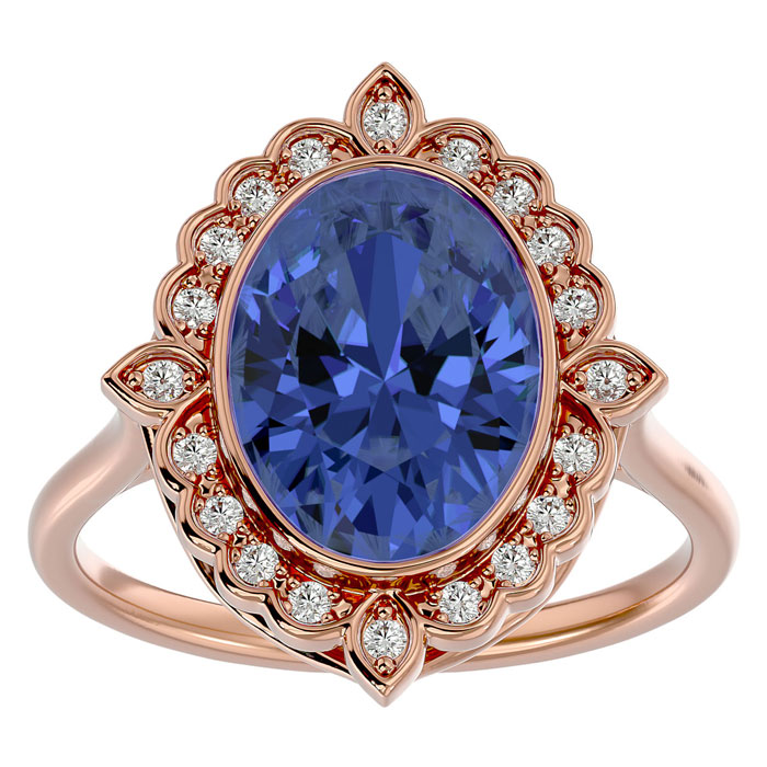 1.5 Carat Oval Shape Tanzanite & Halo 20 Diamond Ring in 14K Rose Gold (5 g), , Size 4 by SuperJeweler