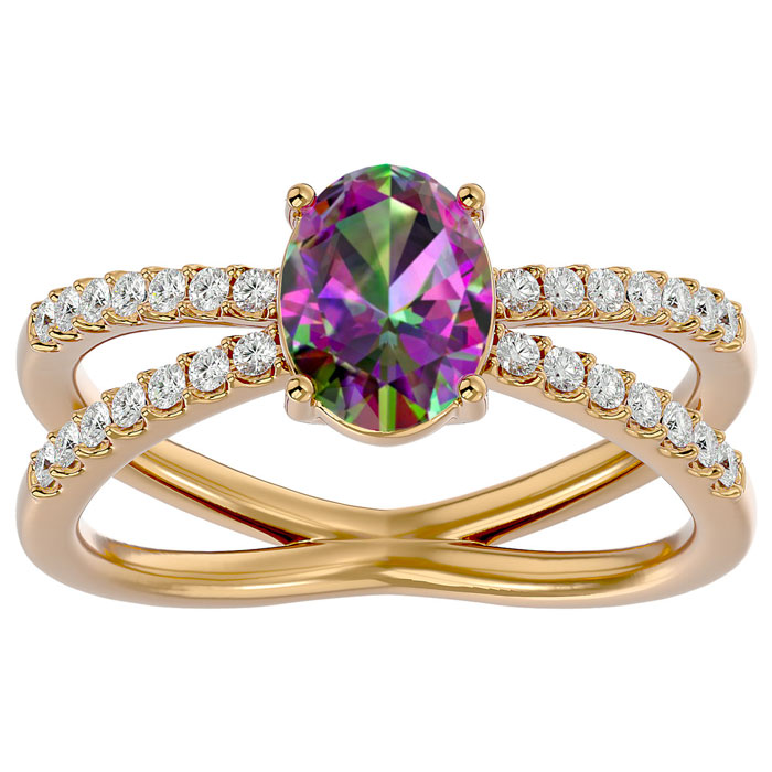 1 1/3 Carat Oval Shape Mystic Topaz & 28 Diamond Ring in 14K Yellow Gold (4.40 g), , Size 4 by SuperJeweler