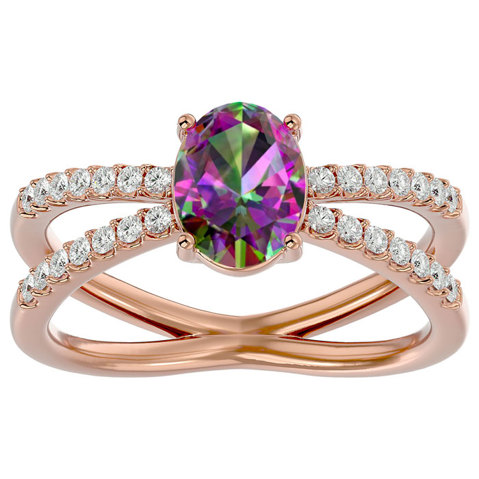 1 1/3 Carat Oval Shape Mystic Topaz & 28 Diamond Ring in 14K Rose Gold (4.40 g), , Size 4 by SuperJeweler