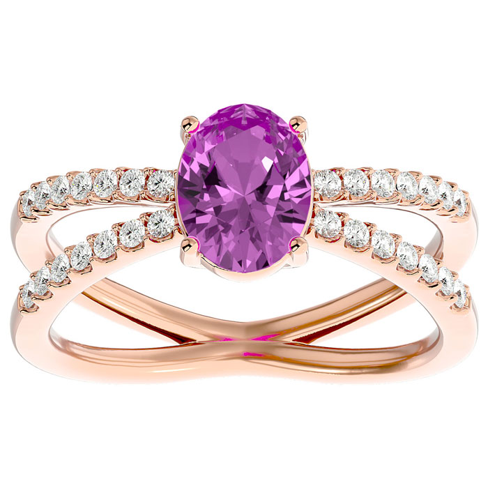 1 3/4 Carat Oval Shape Pink Topaz & 28 Diamond Ring in 14K Rose Gold (4.40 g), , Size 4 by SuperJeweler