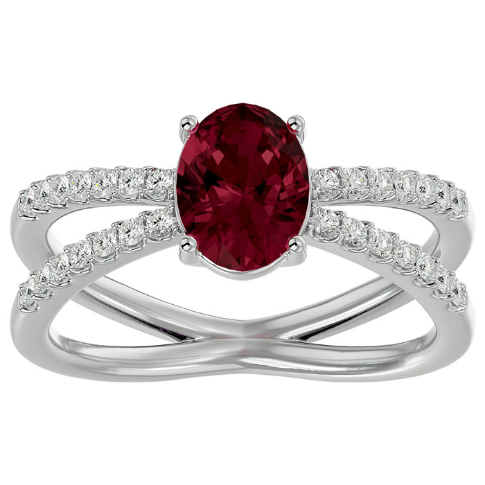 1 3/4 Carat Oval Shape Garnet & 28 Diamond Ring in 14K White Gold (4.40 g), , Size 4 by SuperJeweler