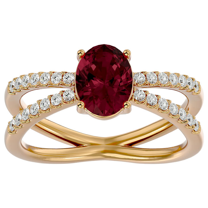 1 3/4 Carat Oval Shape Garnet & 28 Diamond Ring in 14K Yellow Gold (4.40 g), , Size 4 by SuperJeweler