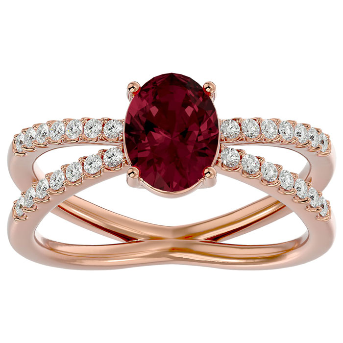 1 3/4 Carat Oval Shape Garnet & 28 Diamond Ring in 14K Rose Gold (4.40 g), , Size 4 by SuperJeweler