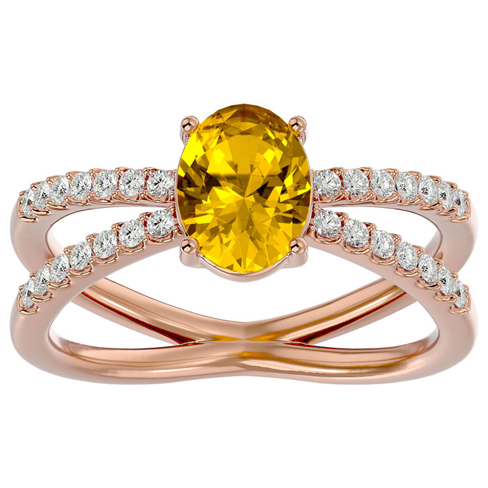 1 1/3 Carat Oval Shape Citrine & 28 Diamond Ring in 14K Rose Gold (4.40 g), , Size 4 by SuperJeweler