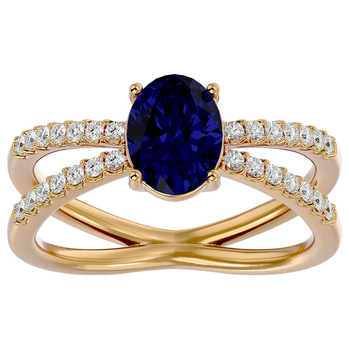 1.85 Carat Oval Shape Sapphire & 28 Diamond Ring in 14K Yellow Gold (4.40 g), , Size 4 by SuperJeweler