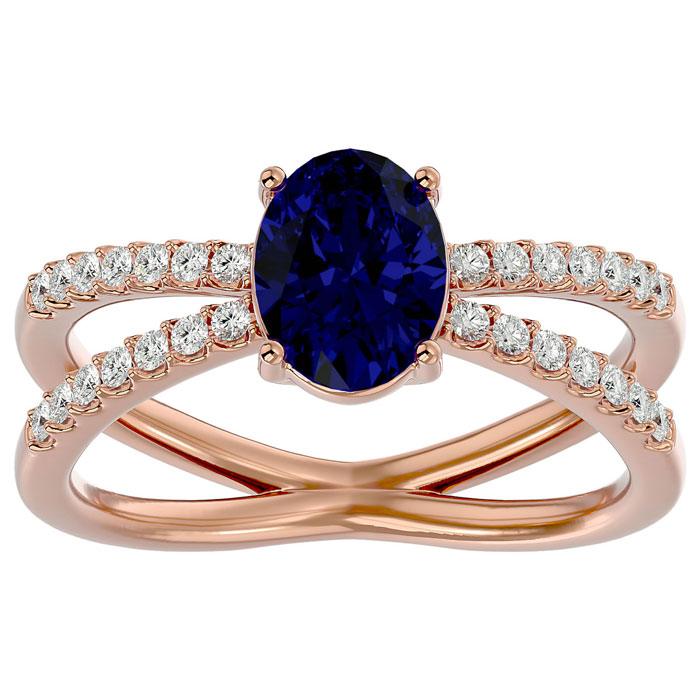 1.85 Carat Oval Shape Sapphire & 28 Diamond Ring in 14K Rose Gold (4.40 g), , Size 4 by SuperJeweler