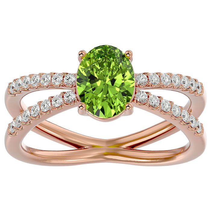 1.60 Carat Oval Shape Peridot & 28 Diamond Ring in 14K Rose Gold (4.40 g), , Size 4 by SuperJeweler