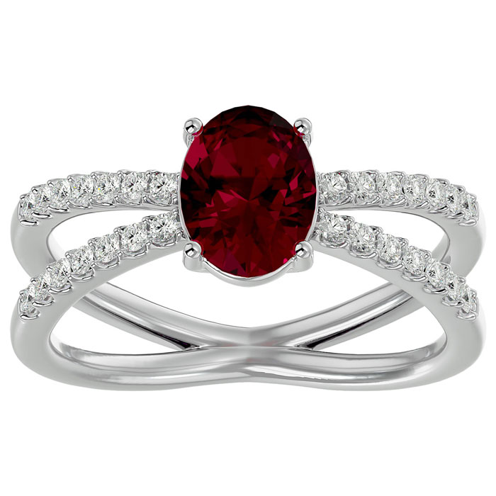 1 3/4 Carat Oval Shape Ruby & 28 Diamond Ring in 14K White Gold (4.40 g), , Size 4 by SuperJeweler