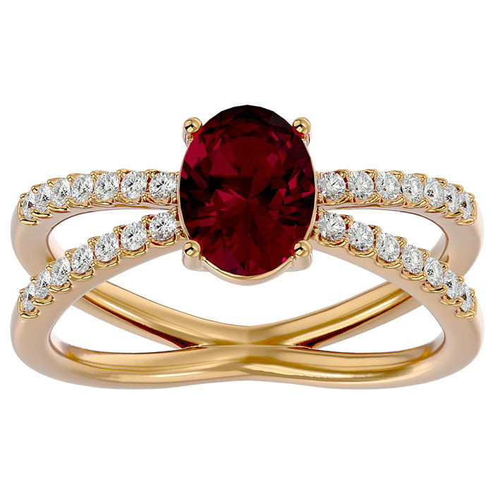 1 3/4 Carat Oval Shape Ruby & 28 Diamond Ring in 14K Yellow Gold (4.40 g), , Size 4 by SuperJeweler