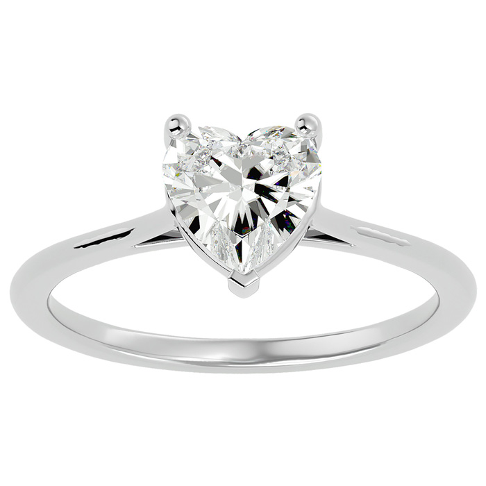 1 Carat Heart Shape Moissanite Solitaire Engagement Ring in 14K White Gold (2 g), E/F Color, Size 4 by SuperJeweler