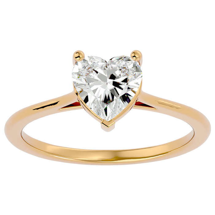 1 Carat Heart Shape Moissanite Solitaire Engagement Ring in 14K Yellow Gold (2 g), E/F Color, Size 4 by SuperJeweler