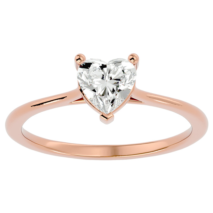 3/4 Carat Heart Shape Moissanite Solitaire Engagement Ring in 14K Rose Gold (2 g), E/F Color, Size 4 by SuperJeweler