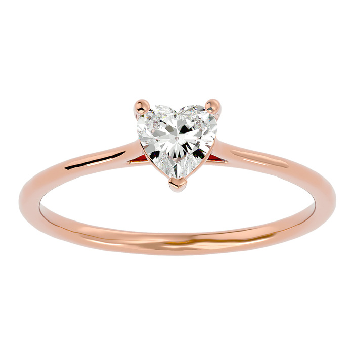 1/2 Carat Heart Shape Moissanite Solitaire Engagement Ring in 14K Rose Gold (2 g), E/F Color, Size 4 by SuperJeweler